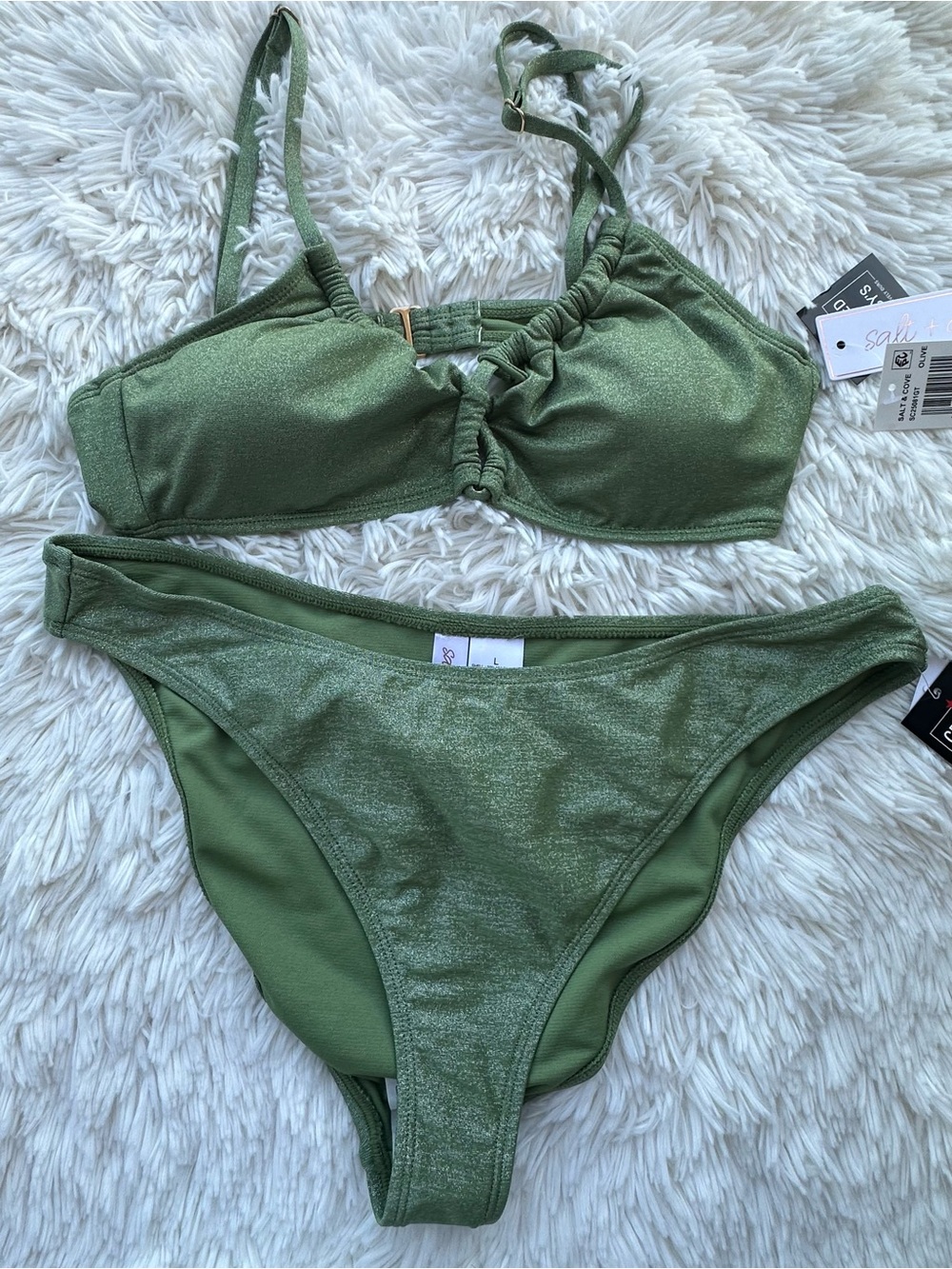 Salt + Cove Olive Green Shimmer Bikini Set